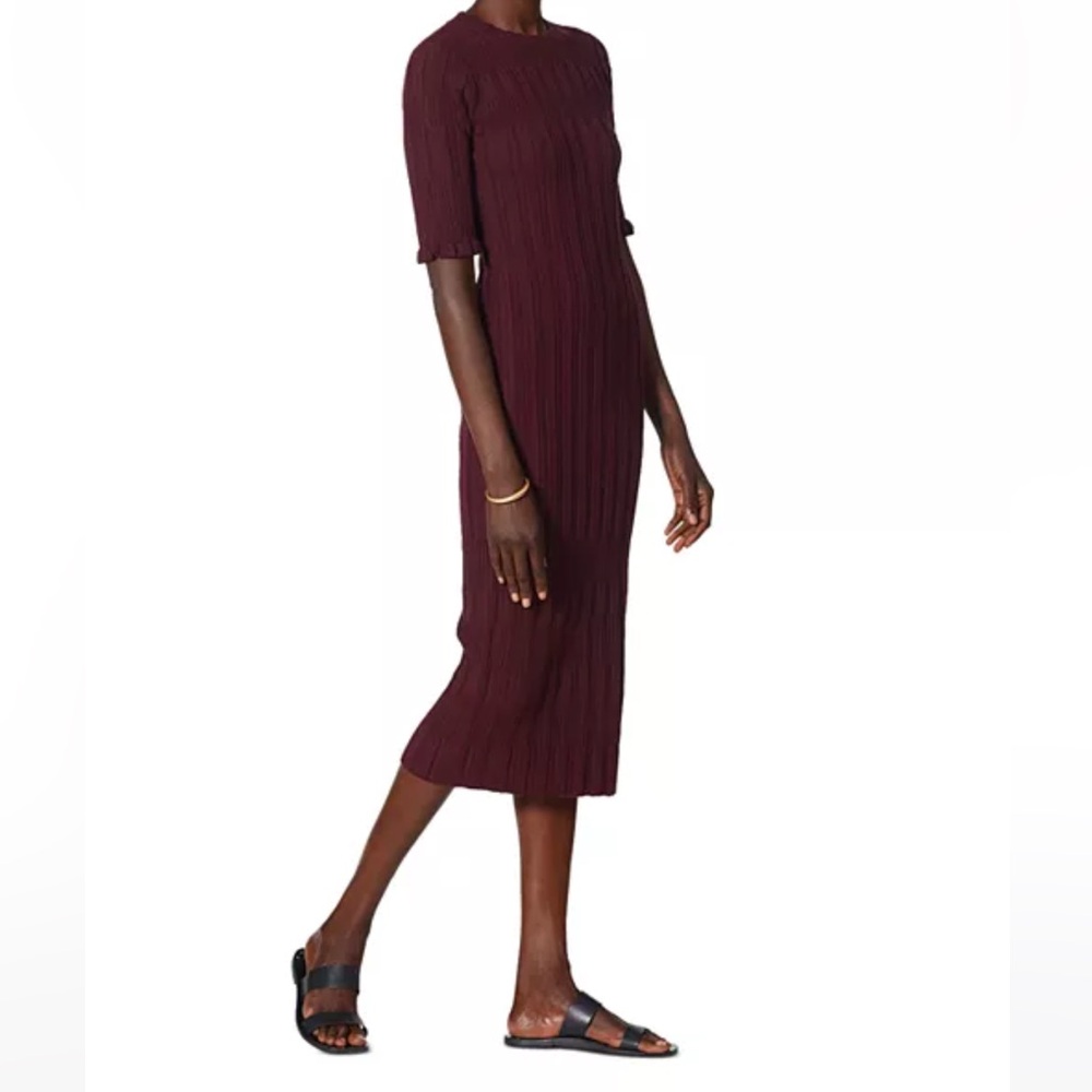 Joie Ribbed Midi Sweater Dress XXS burgundy